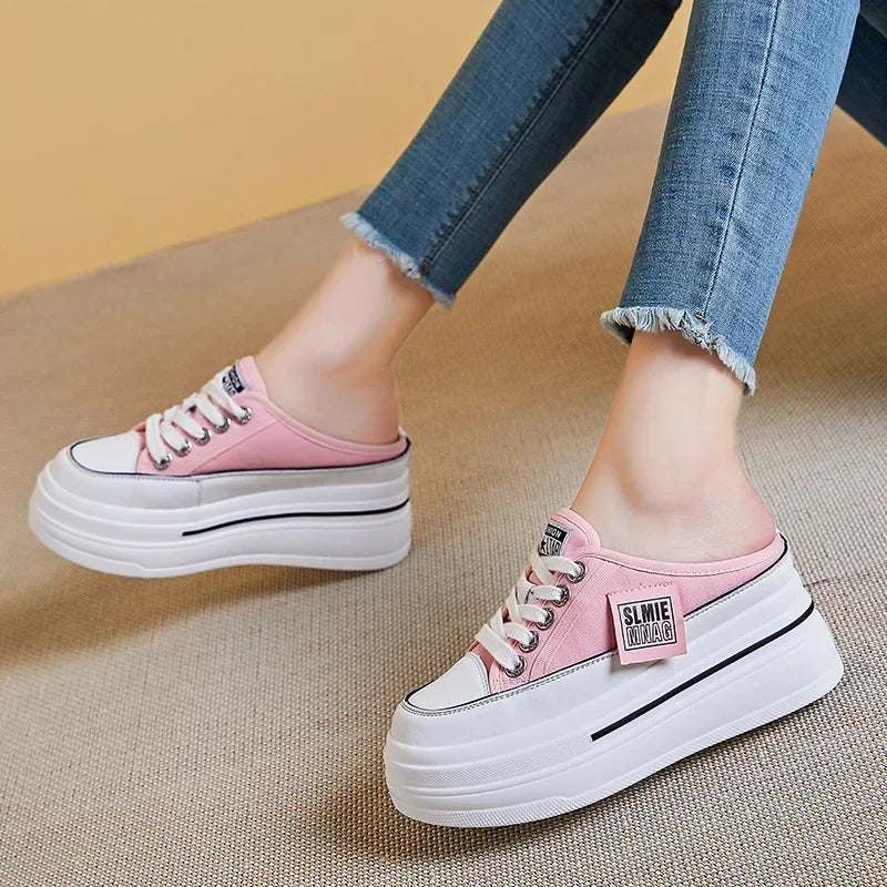 Fujin flip flops women 7.5cm Platform Slippers Denim Chunky Sneaker Casual Comfy Breathable Summer Shoes Women's slippers