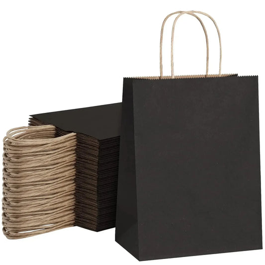 Black Paper Gift Bags 20/40Pcs Small Kraft Paper Bags with Handles for Small Business Christmas Wedding Party Favor Bags 5 Size