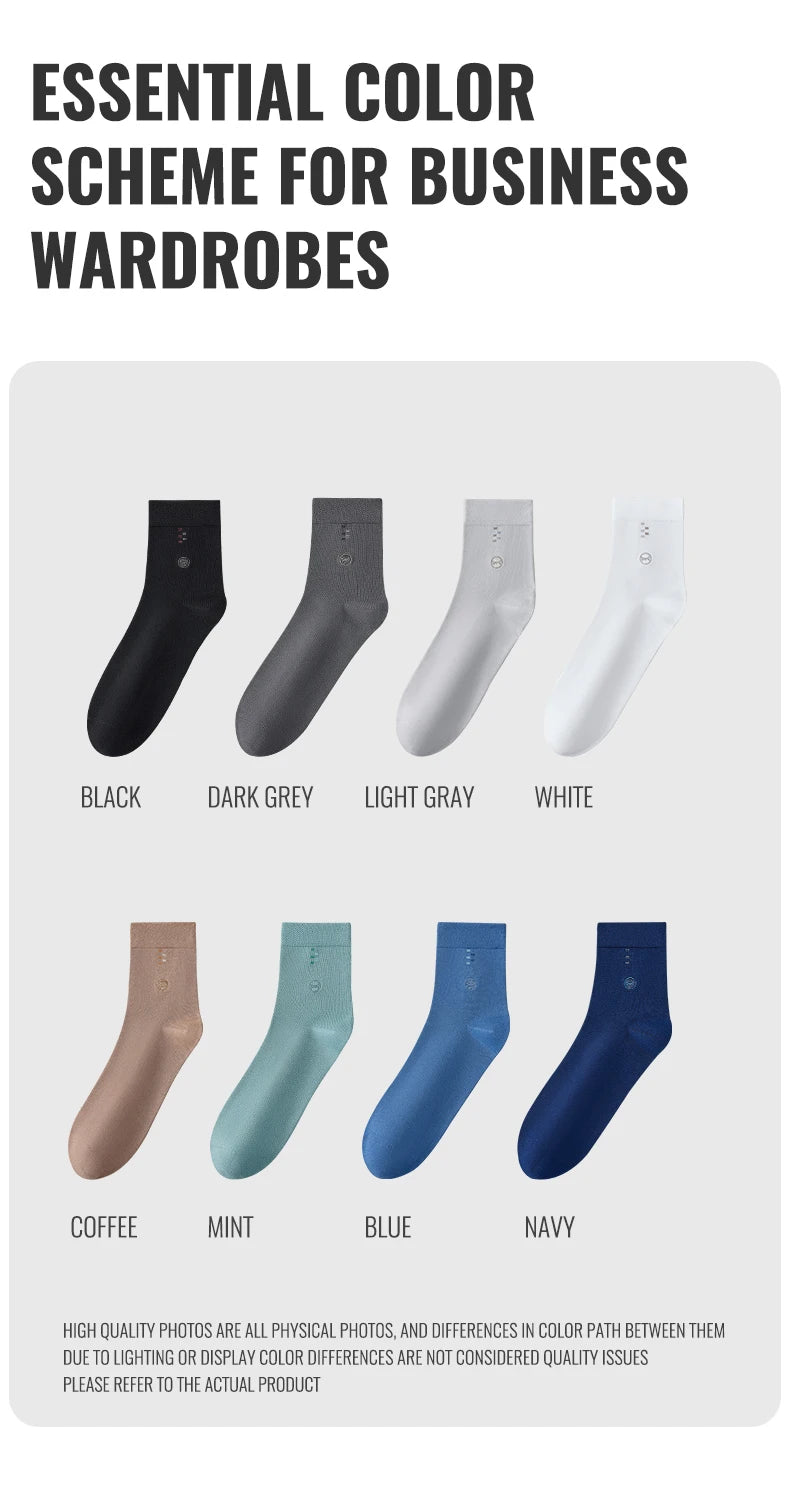 MiiOW 100% Pure Cotton Socks Men Business Dress Long Sock Black White Antibacterial Anti Odor Crew Socks Breathable Sport Sock