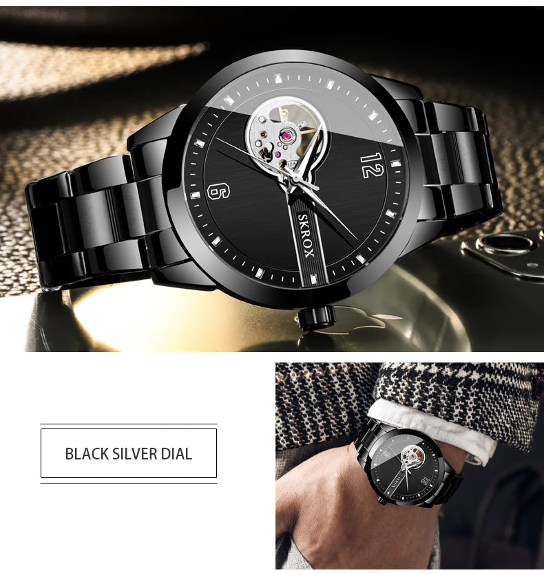 Original Genuine SKROX High-end Luxury Stainless Steel Skeleton Automatic Mens Watch Mechanical Waterproof Elegant Wrist Watches