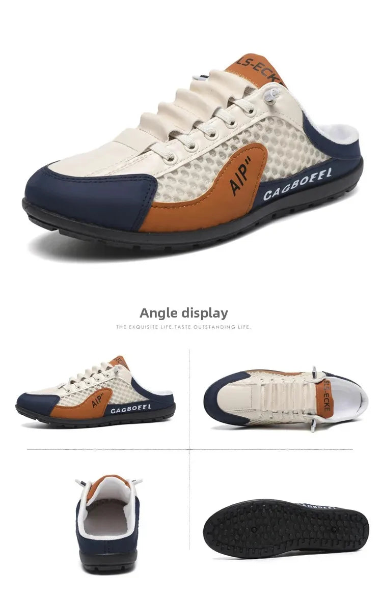 Men's Summer New Large Size Comfortable Half Support Fashionable Korean Style Breathable Popular Casual Shoes Mesh Lining