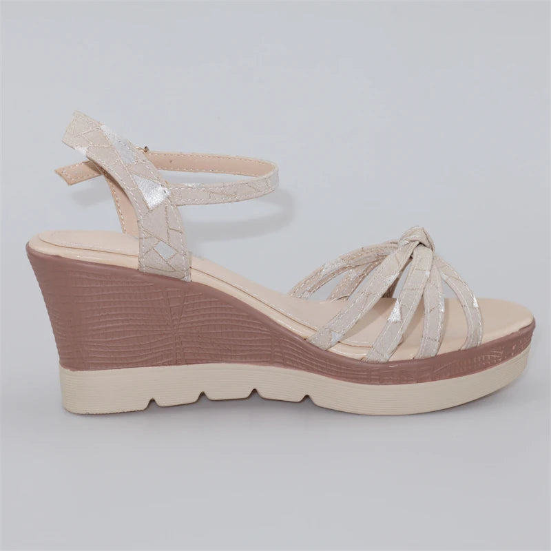 Hot Sale Thick Sole Leather Casual Platform Sandals Women Summer 2026 High Heels Wedges Shoes for Office Beach Mother