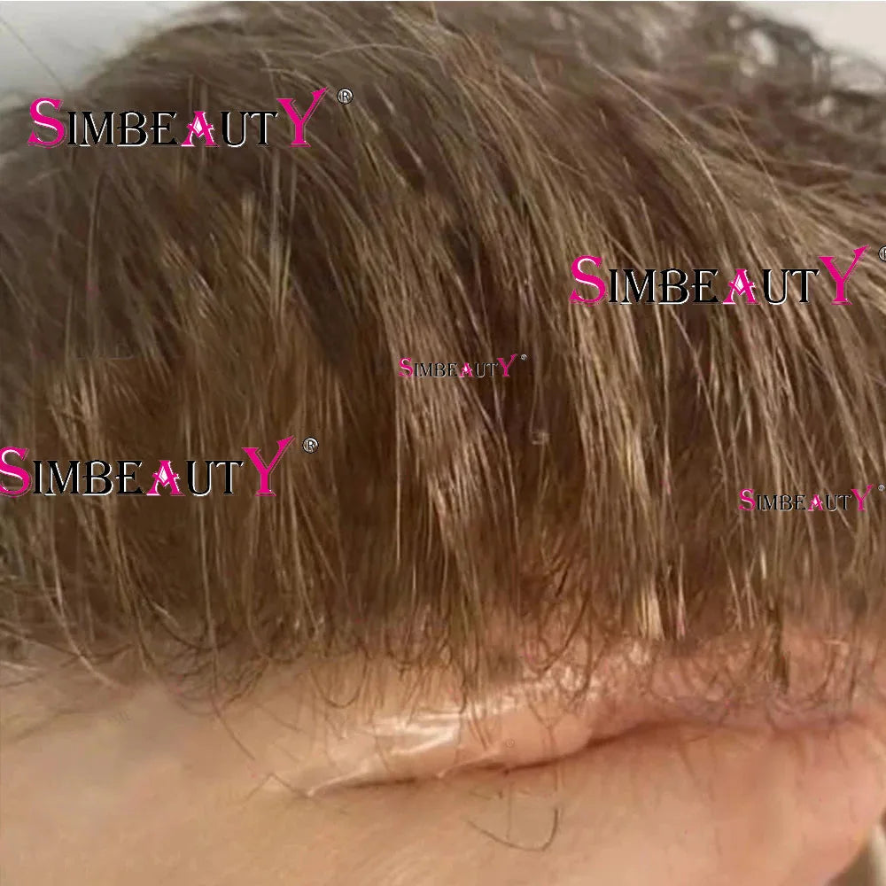 0.02mm Super Ultra Thin Skin 80% Density Natural Hairline Men Toupee Blonde Brown Grey Human Hair Undetected Capillary Prosthesi