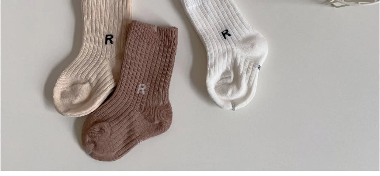 Korean Fashion Letter Socks Baby Boys Girls Breathable Soft Socks Infant Toddler Children Kids Casual Sport Socks 0-6years Old