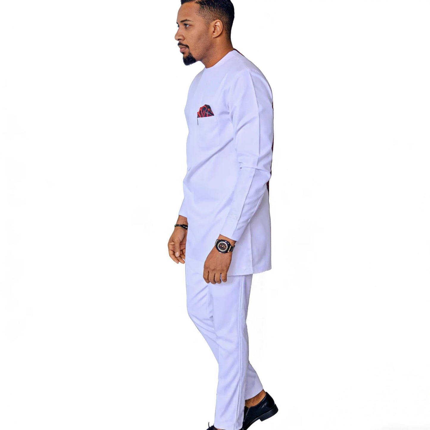 African Fashion Shirts Patch Trousers Solid White Pant Sets Senator Style Male Groom Suits Plus Size Party Wear African Clothes