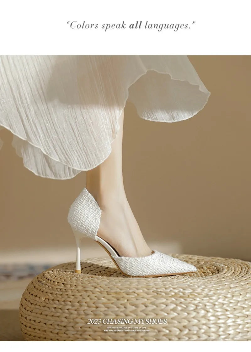 Women's Fashion High Heels Autumn New Thin Heel Pointed Temperament Simple Hollow Temperament Single Shoes