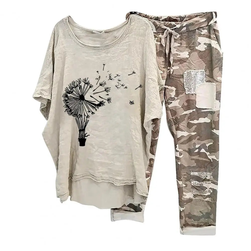 Trendy Women T-shirt Pants Set Half Sleeves Two Piece Suit Women Summer Outfit Plus Size Elastic Waist Sports Outfit