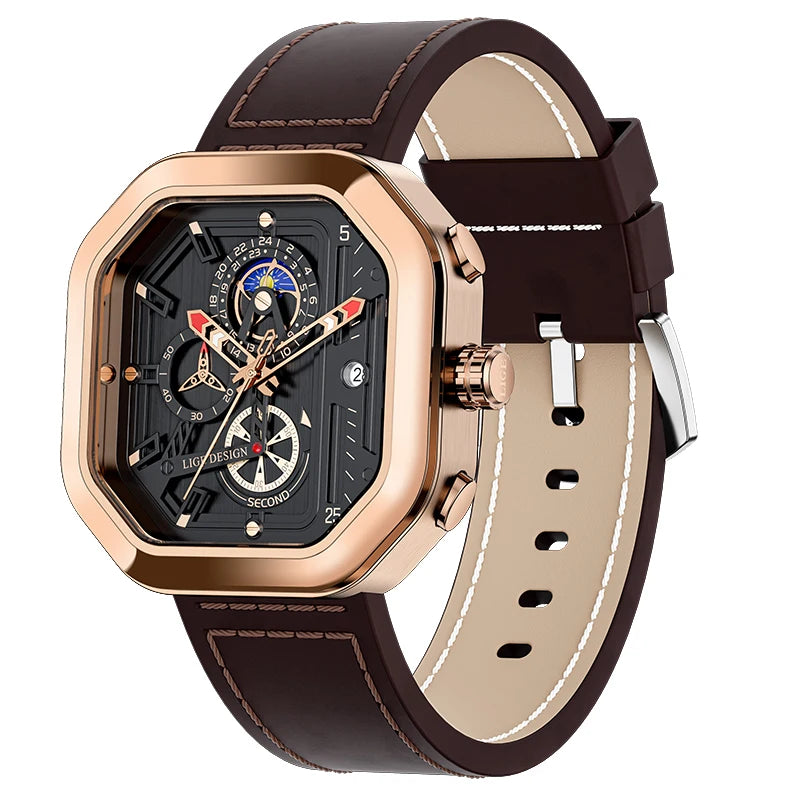 2025 LIGE Business Leather Watch For Men Top Brand Luxury Mens Watches Waterproof Quartz Wrsitwatch 24 Hours Moon Phase Clock