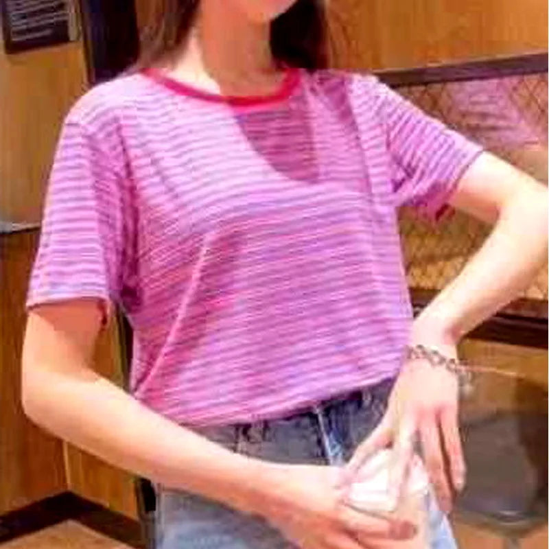 MRMT 2026 Brand New Women's Striped t-Shirts Contrast Color Striped Women t Shirt Loose Woman Bottoming Shirts Tops Tees