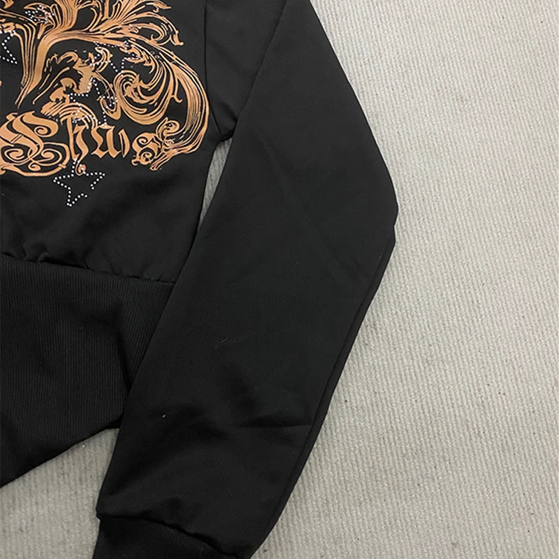 Winter Warm Gothic Print Hoodie Women's Clothin Faux Fur Crop Top Zip-Up Sweatshirt Fashion Y2K Streetwear Hooded Jacket 2026New