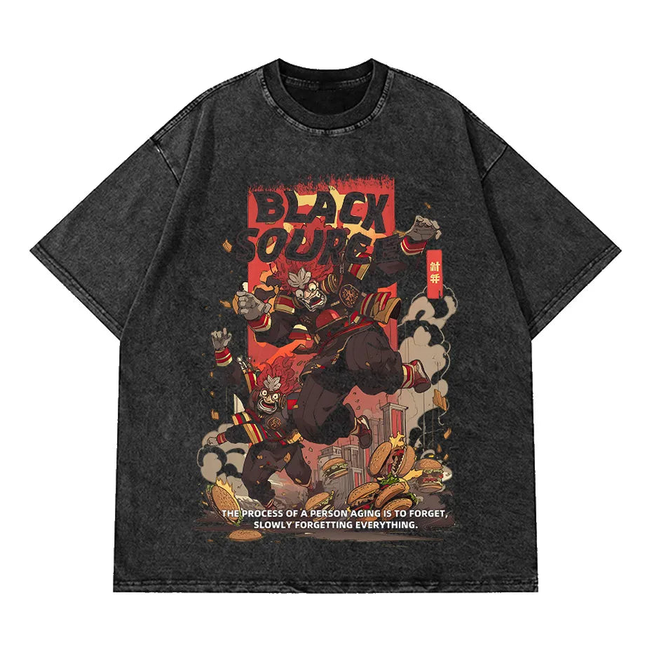 2023 Men Retro Washed T-Shirt Hip Hop Streetwear SOS Shadow Graphic T Shirt Summer Short Sleeve Tshirt Harajuku Tops Tees Cotton