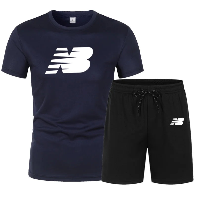 Summer fashion men's short sleeved T-shirt set jogging clothing summer men's sportswear morning run fitness 2-piece set