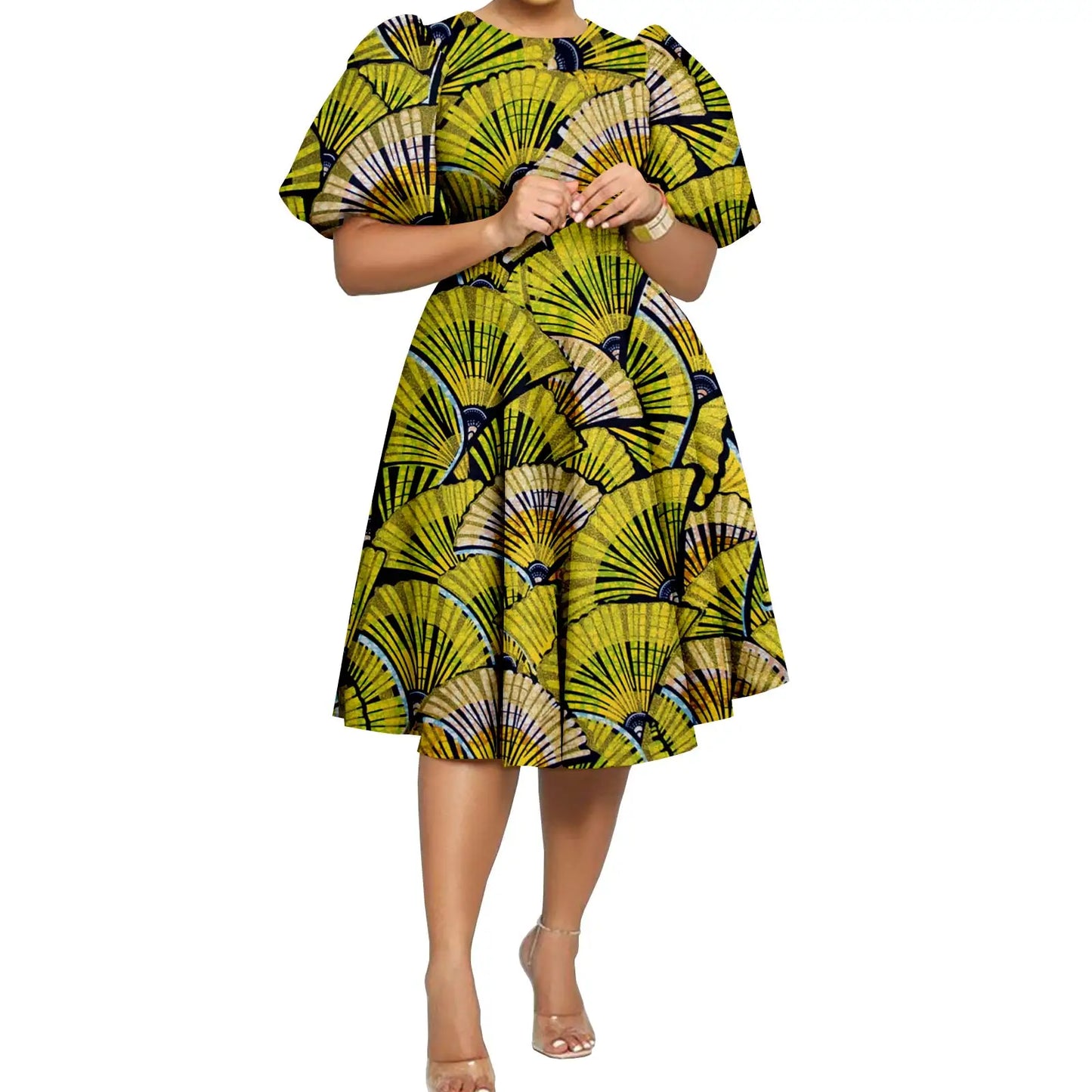 African Clothes for Women Girl Lady Dress Skirt Short Bubble Sleeve Blow the Knee Fashion Causal Bazin Riche Ankara Y2325085