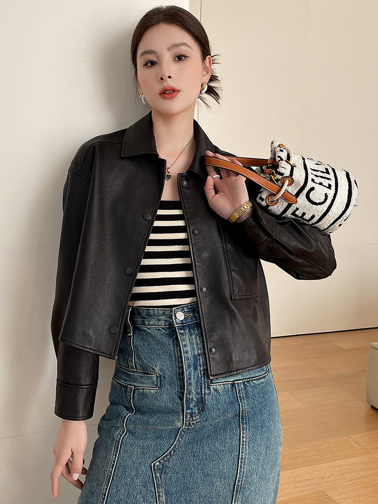 Casual Black Natural Sheepskin Coats for Women Spring Autumn 2026 New Trend High-end Simple Soft Short Genuine Leather Jacket