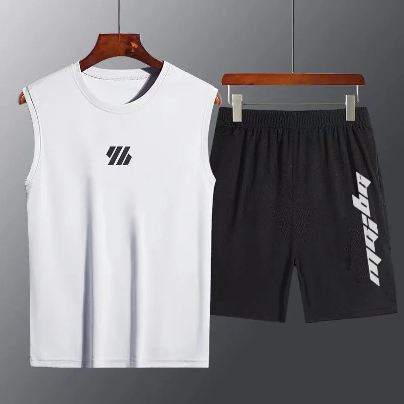 2024 summer 2 Pcs/Set Sports Set Men's Suit Running Vest+Sport Shorts Jogging Mens Sportswear Suit Fitness quick-drying Gym Sets