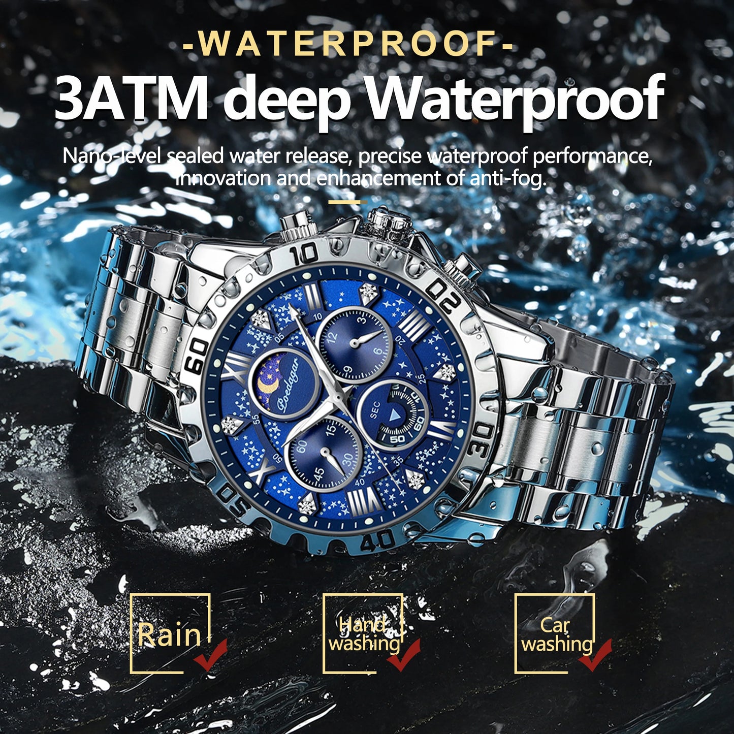 POEDAGAR Trendy Men Watch Chronograph Waterproof Luminous Stainless Steel Man Wristwatch Luxury Business Quartz Watches For Men