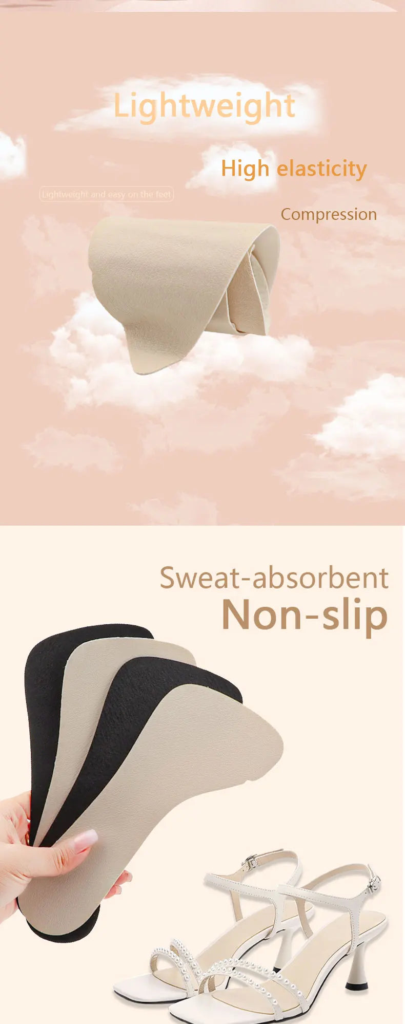 Leather Insole for Shoes Sandals High Heels Half Pads Non-slip Insert Women Ultra-thin Sweat-absorbing Breathable Can Be Pasted