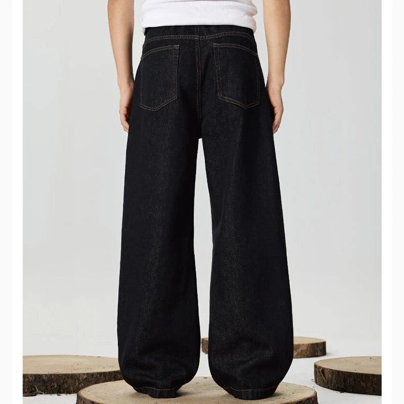American Style Vintage Black Blue Men Jeans Fashion Straight Leg Loose Denim Pants Male Comfortable Daily Commute Trousers