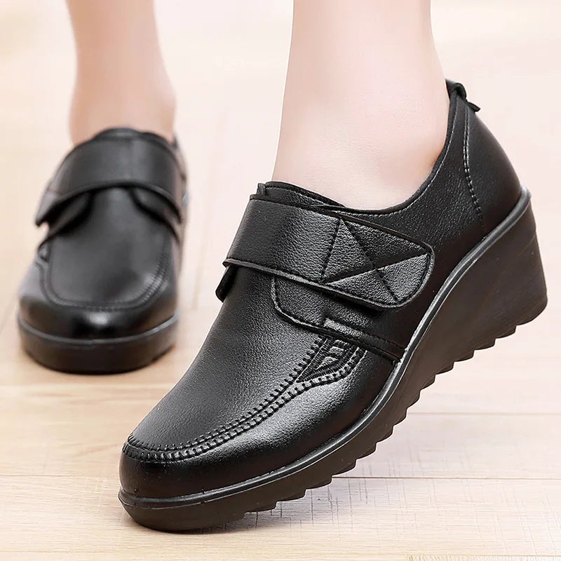 Women's Shoes Zip Womens Wedge Shoes Black Soft Sole Moms Shoes Non Slip Durable Women High Heels Comfortable Zapatos De Mujer