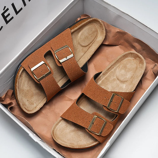 Brand Men Women Sandals Summer Designer Couple Cork Clogs Sandals Luxury Classic Unisex Mules Beach Slide With Adjustable Buckle