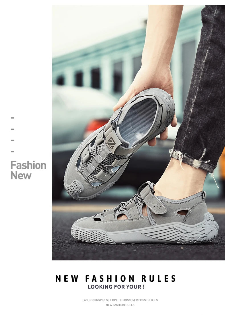 Large Size Sandals for Men, New Summer Style, Trendy, Versatile, Casual Sports Sandals, Soft-Soled Hollow Beach Shoes for Men