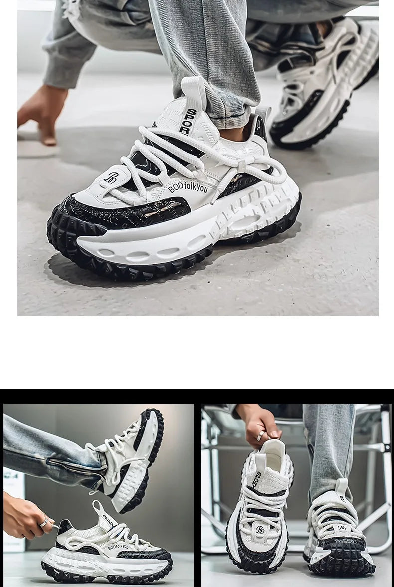 Trendy Dad Sneakers Thick Bottom Heightening Men's Casual Sports Shoes Spring Summer New Style round Toe Low Top EVA Insole