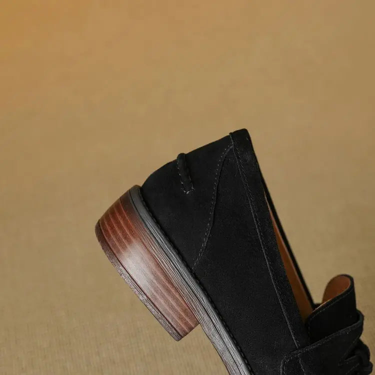 Women's loafers leather shoes Spring New Products Genuine leather sheepskin Nubuck Leather Black/Green/Orange Tassel decoration