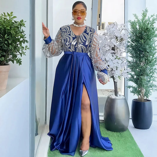 Plus Size African Party Dresses for Women Dashiki Ankara Sequin Wedding Christmas Evening Gown Elegant Muslim Maxi Dress 2025