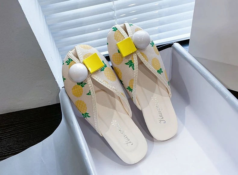 Slides Kawaii Shoes Round Toe Cute Women's Slippers and Ladies Sandals Mules Summer 2025 Flat Outside Comfortable Elegan Y 39 W