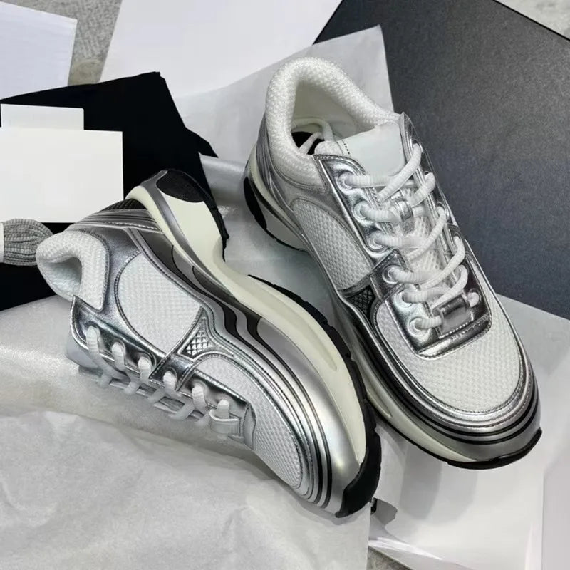 High quality unisex flat sports shoes, women's casual shoes, lace up styles, running shoes, luxurious patchwork casual shoes