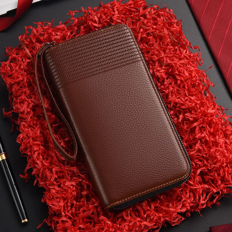 New Color Men`s Long Wallet For Men Rfid Blocking Clutch Organizer Zipper Leather Business Id Credit Card Holder Purse 2024 New