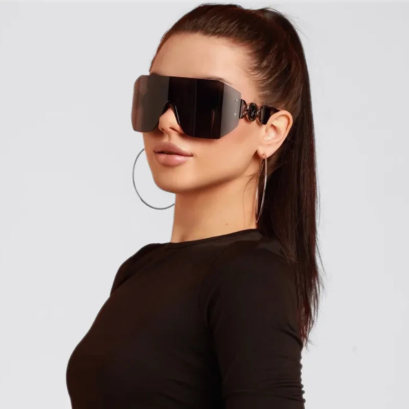 New Y2k Trendy Cycling Sports Sunglasses With Stylish Hollow Temple Frameless One-piece Glasses 353 BAZAARHUBO