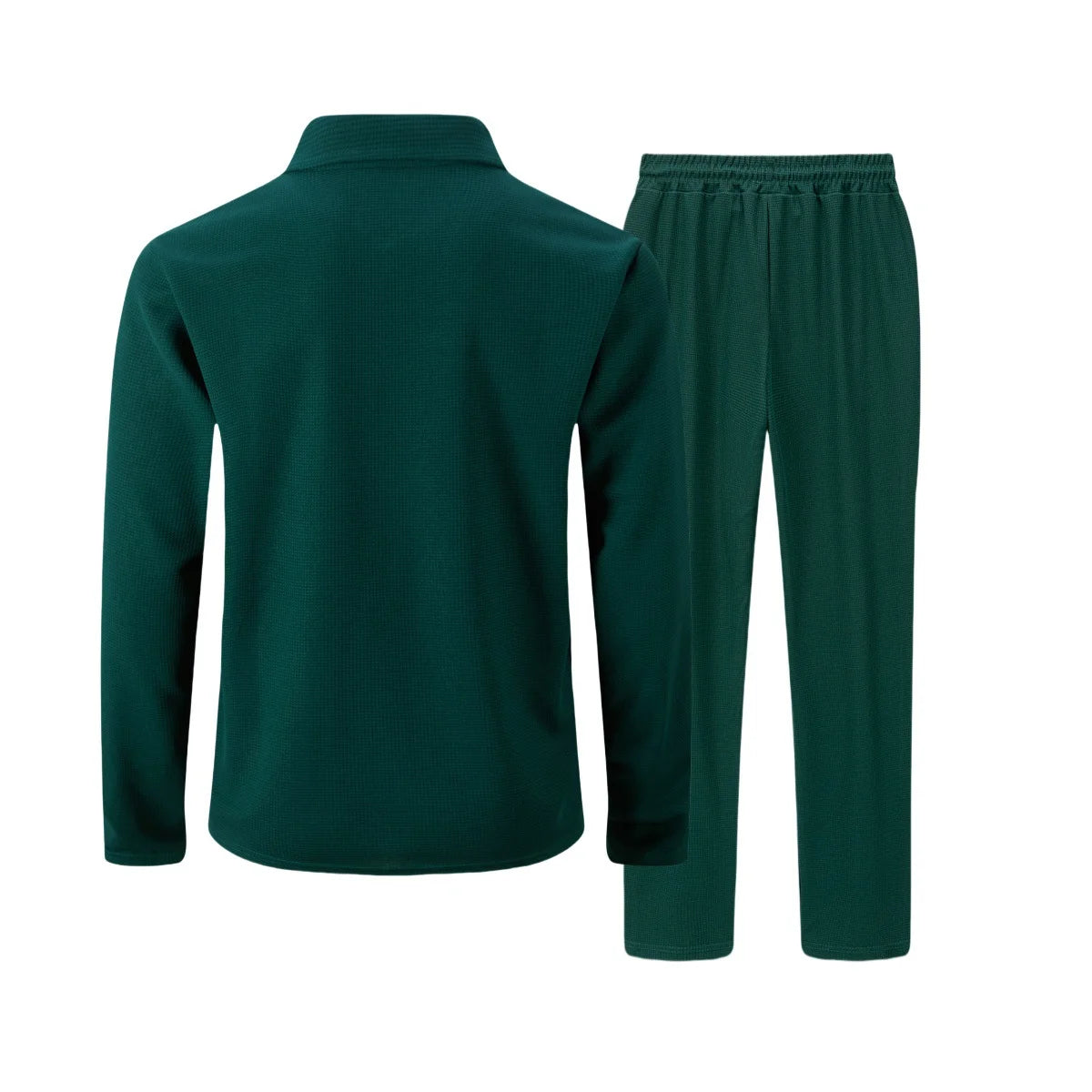 Mens Casual 2 Piece Set Waffle Texture Zip Up Jacket + Elastic Waist Trousers Comfortable Lightweight Suit for All