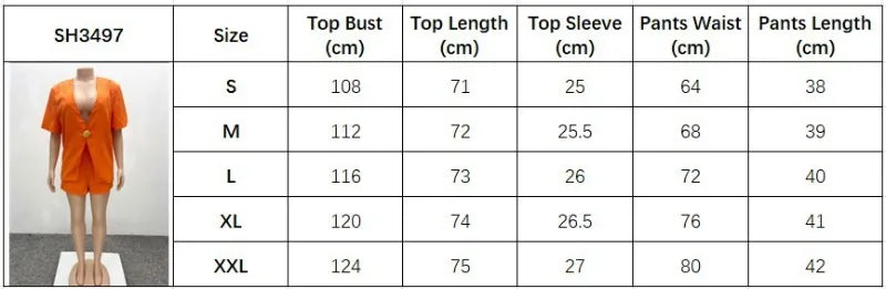 Women's African Style 2 Piece Set Sexy Summer Orange Deep V Neck Blazer & High Waist Shorts Elegant Party Club Outfits