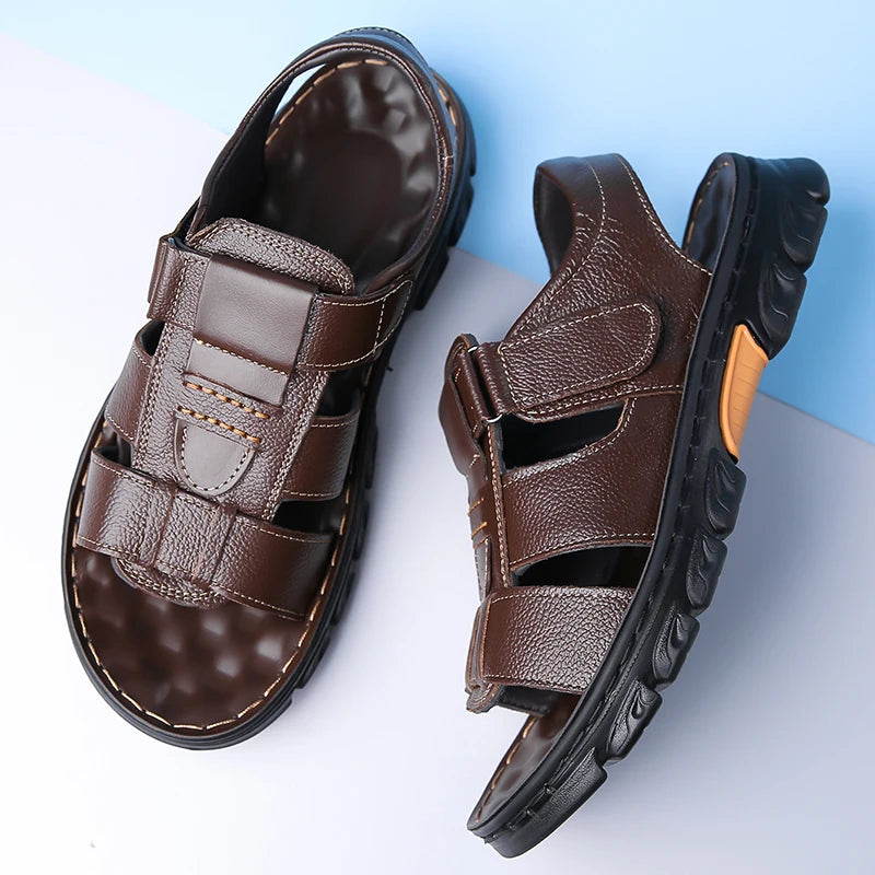 Men's Sandals Adjustable Solid Color Shoes Summer Casual Comfort with Durable Rubber Sole, Breathable PU for Outdoor Walking