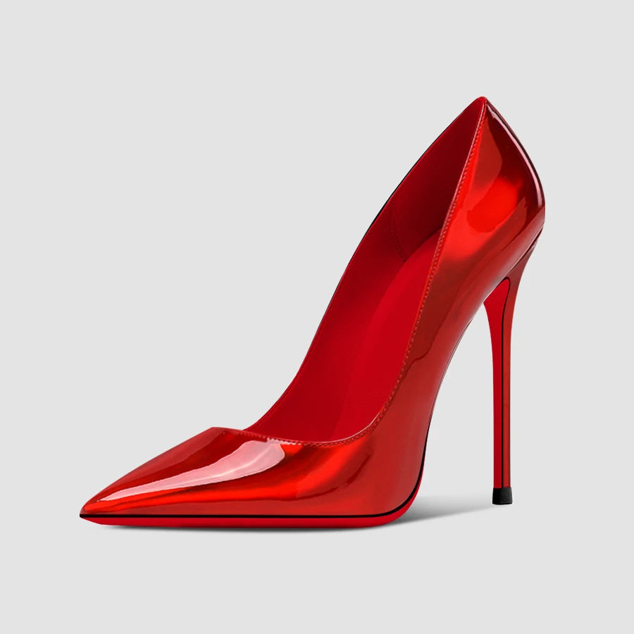 2024 New 12cm Super Shallow Mouth Black Red Sole High Heels Women's Thin Heels Sexy Pointy Large Size Single Shoes