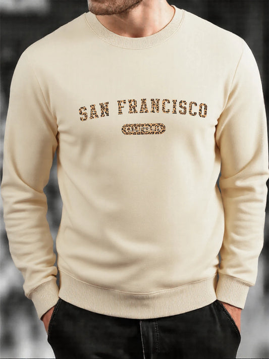 San Francisco California Print Men Hoodless Shirt Soft Loose O-Neck Sweatshirt Fashion Fleece Pullover Autumn Male Tracksuit