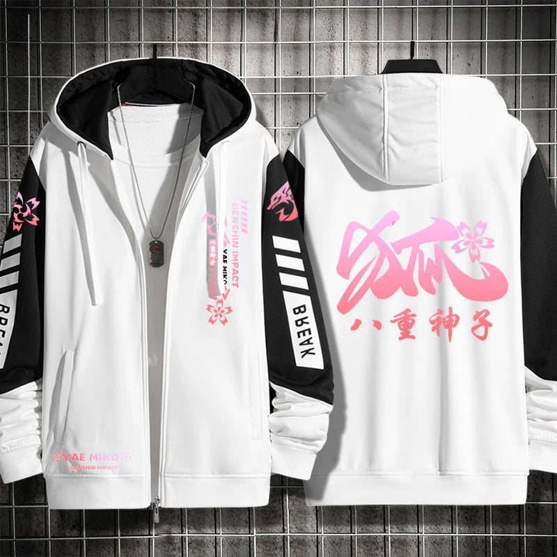 Anime Genshin Impact Yae Miko Cosplay Costumes Unisex 3D Hoodie Sweatshirt Zipper Hooded Jacket Outerwear