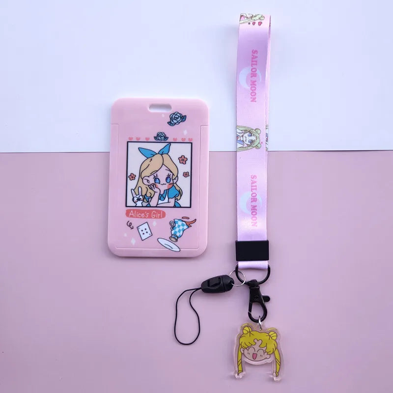 New Cartoon Girls Anime Lanyard Credit Card ID Holder Bag Student Women Travel Bank Bus Business Card Cover Badge