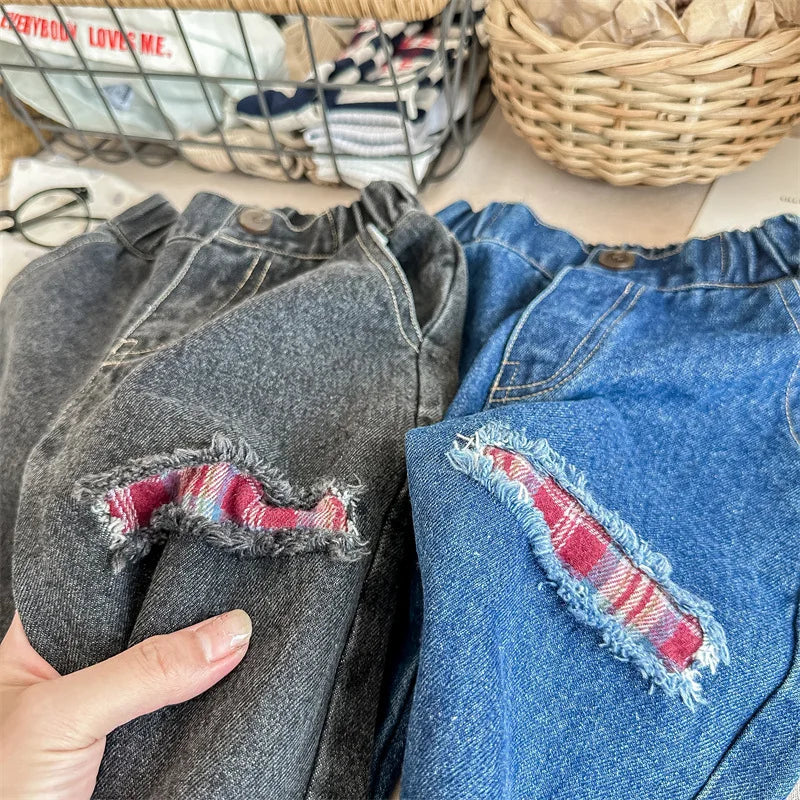 2023 Autumn Spring Baby Girls Boys Denim Pants Loose Fashion Korean Style Kids Casual Jeans Toddler Trouser Children's Clothes