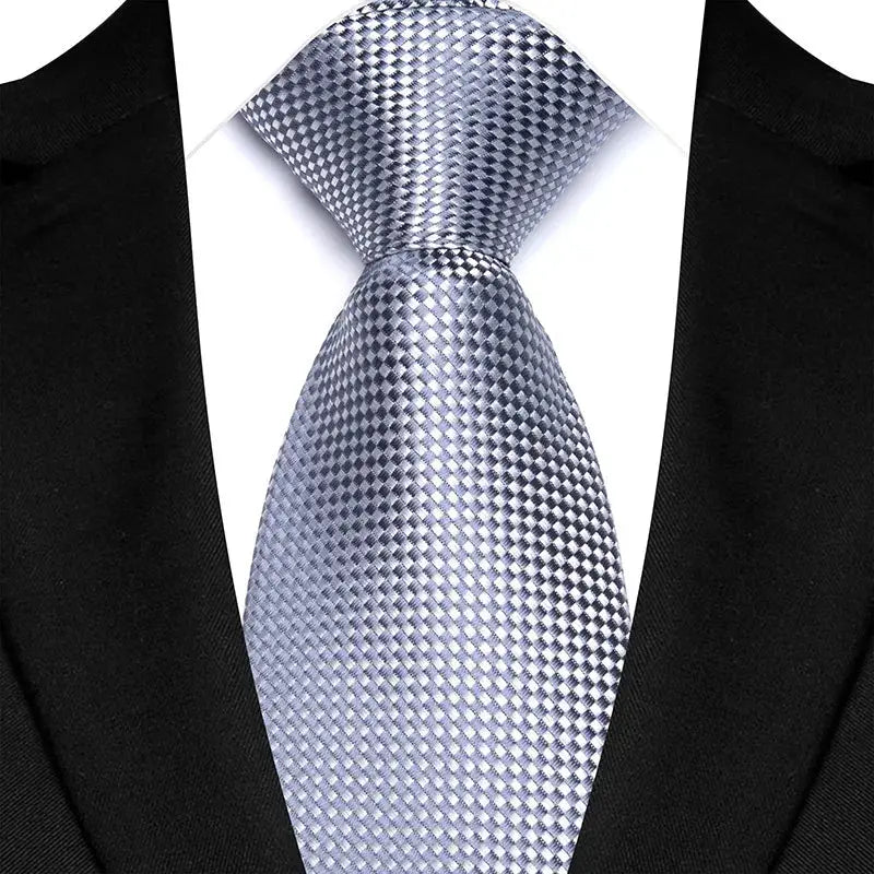 Classic 8CM Polyester Ties For Men Formal Business Silver Gray Paisley Stripes Dot Neckties Handmade College Shirt Neckwear BAZAARHUBO