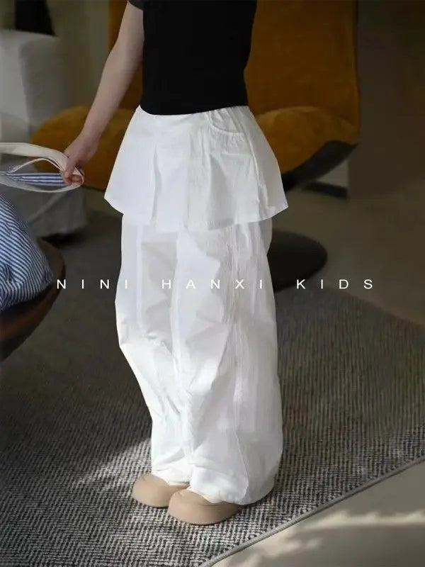 Girls' Trendy Workwear Skirtpants for Summer 2025 Stylish and Versatile, Spliced Fart Curtain Casual Pants for Baby Girls