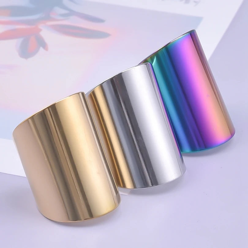 1/2/3pcs Mix Color Chunky Wide Ring Open Stainless Steel Rings For Women Men Accessories Irregular Surface Kpop Fashion Jewelry