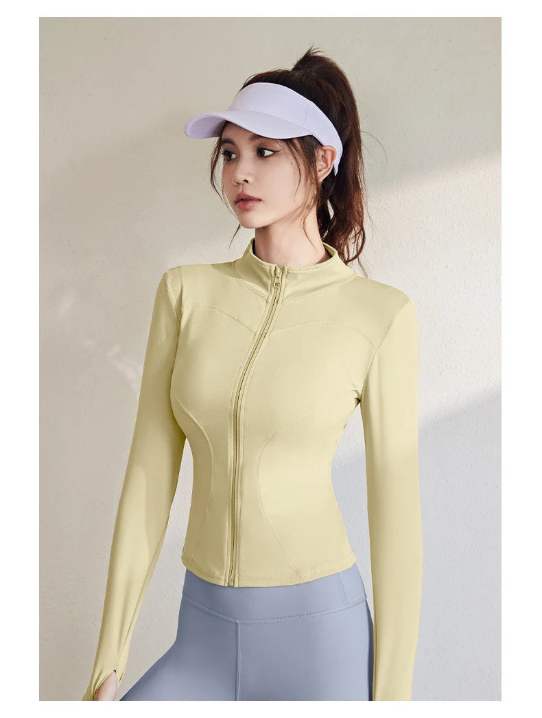 2026 Spring and Summer New Women's Fitness Jacket Quick-drying Collar Yoga Clothes Long-sleeved Breathable Sports Cycling Top