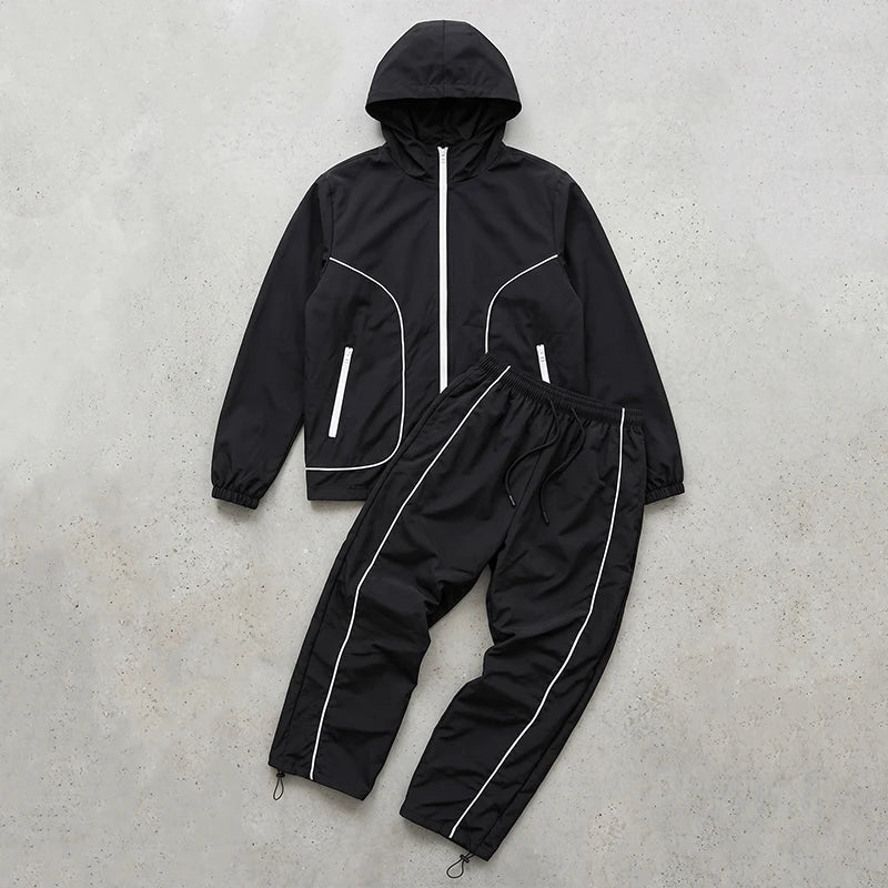 Men's Trendy 2 Piece Tracksuit Set Hooded Full Zip Windbreaker Jacket Coat Tops Quick Dry Athletic Jogger Pants Trousers