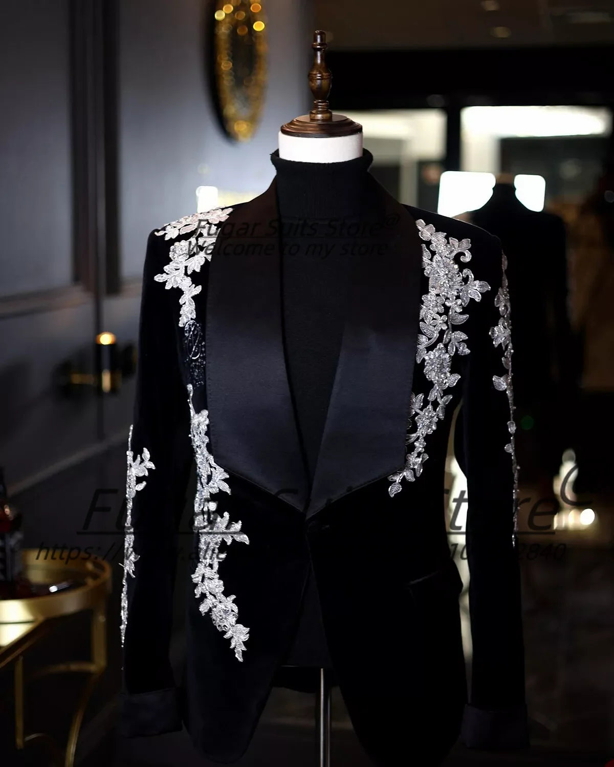Luxuly Shiny embroidery Wedding Suits For Men Slim Fit Shawl Lapel Groom Tuxedos 2 Pieces Sets High-end Male Blazers Ropa Hombre