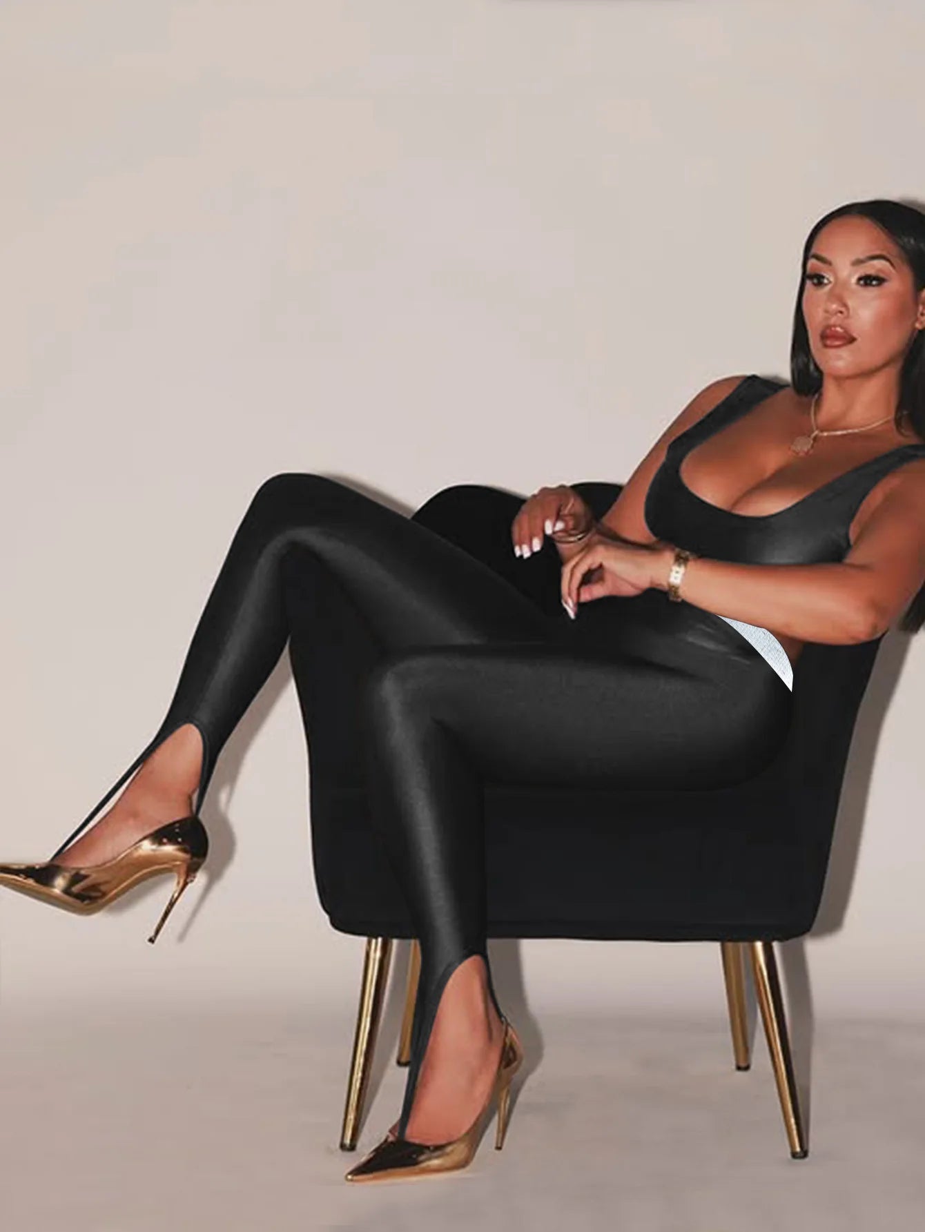 Shiny High-waisted Lustrous Leggings Sexy And Elegant High-elasticity Silver-threaded Waist Skinny Pants Autumn Glossy Pants