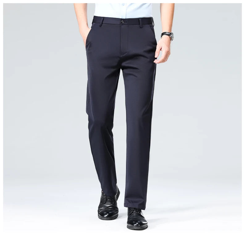 29-42 Men's Summer Thin Fashion Business Casual Suit Pants Long Pants Men's Elastic Straight Sleeve Formal Pants Plus Size 28-40