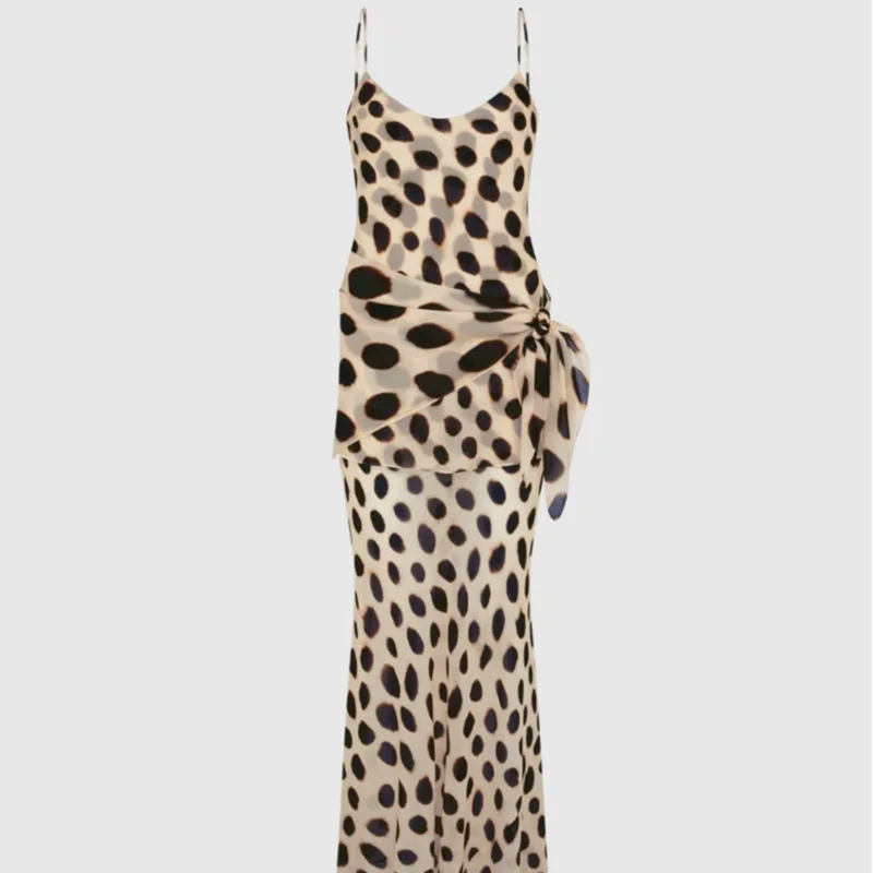 Retro Polka Dot Sling Maxi Dress Woman Sexy U-neck Sleeveless Waist-cinching Bodycon Dresses 2026 Summer Party Vacation Robes