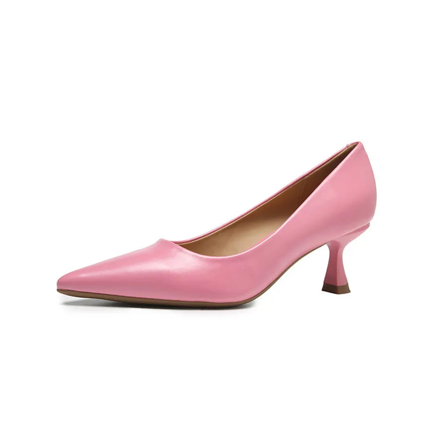 Soft Leather Concise Ladies Office Shoes 2026 Spring Shallow Comfort 6.0cm High Heels Women Pumps Dress Pointy Toe Wedding Shoes
